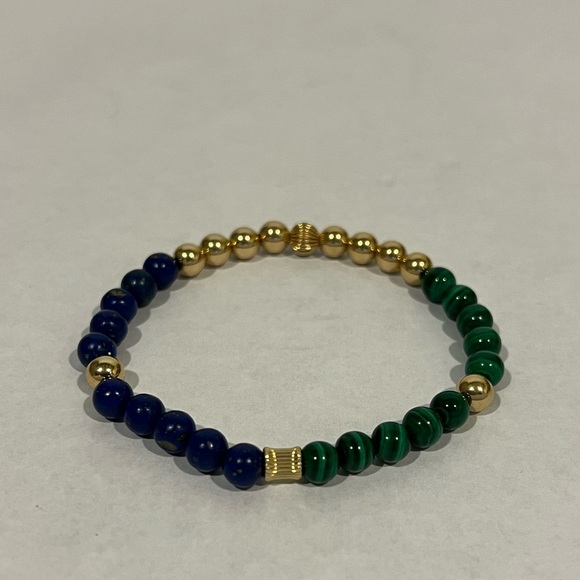 Lapis Malachite 14k Gold Filled Gemstone Stretch Bracelet 6mm - Picture 2 of 11